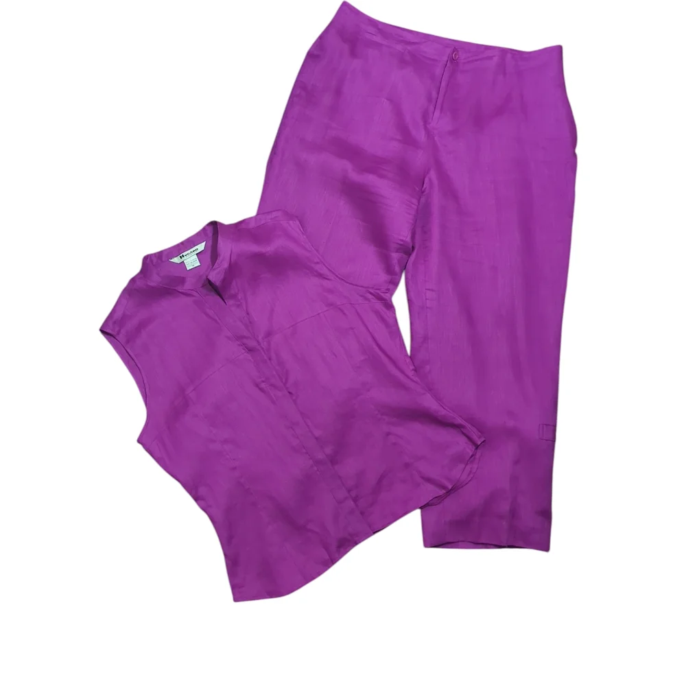 Nygard Womens Capri Top Set 100% Linen Fushia Pink Summer Beachy Plus‎ Size 14